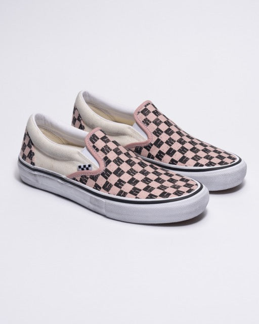 Pink check vans slip on best sale